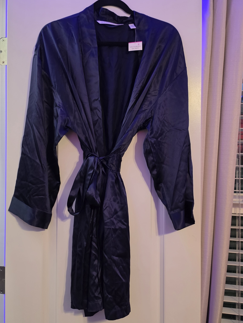 Vintage 100% SilkVictoria's Secret Satin Tie-Waist Robe - Midnight Blue